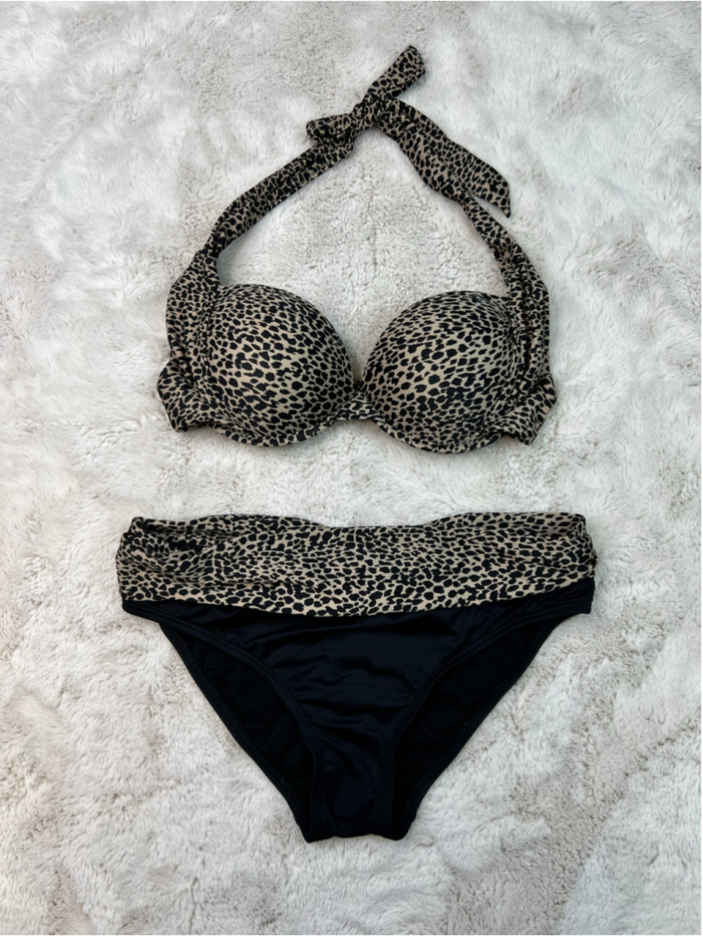 Leopard Print Bikini Swimsuit Swim Systems Collection Push Up Size S Halter Top